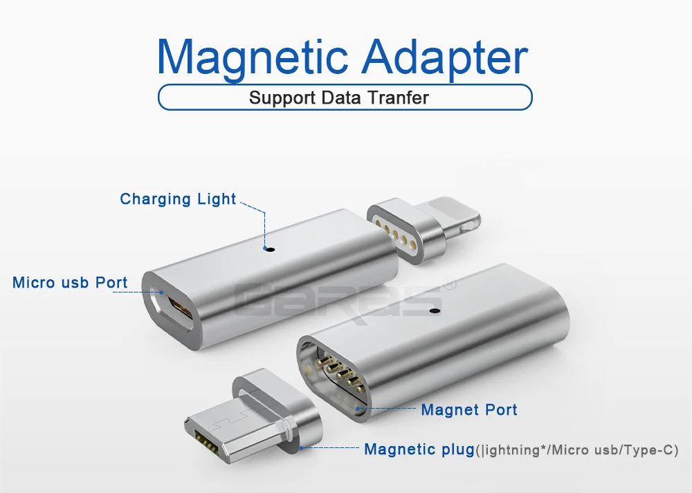 GARAS Micro USB-Type C/| ightning Магнитный адаптер для iPhone/Android 3в1 кабель для передачи данных конвертер адаптер Micro USB-Type C