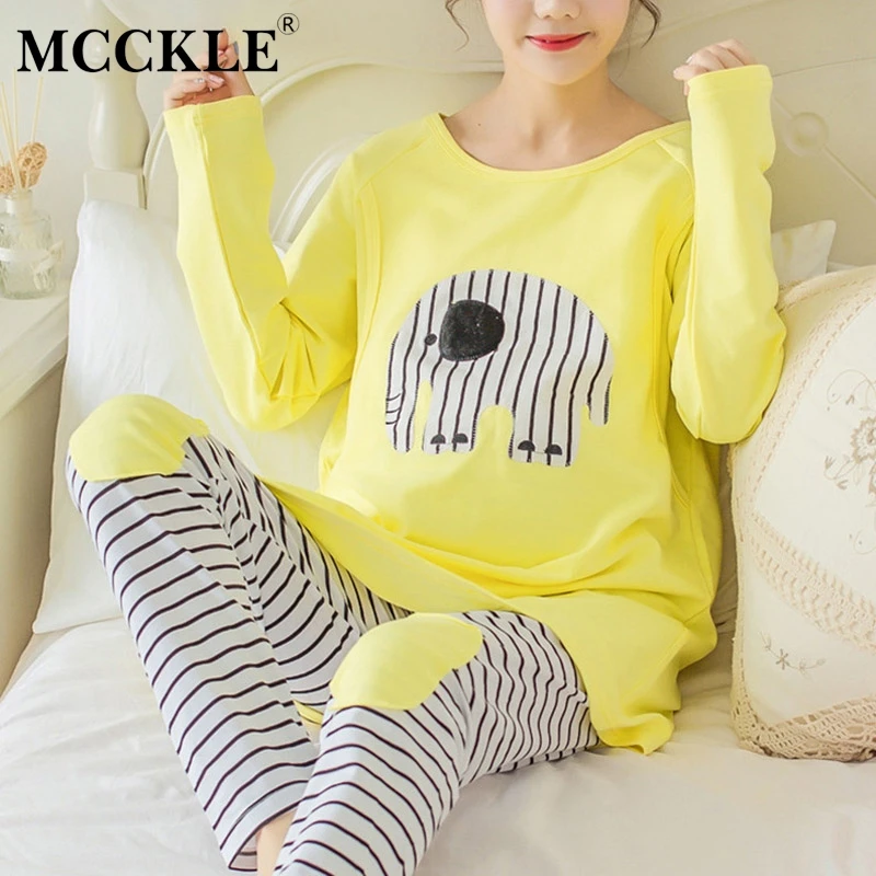 

MCCKLE Women's Plus Size Cartoon Character Pregnancy Pajama Sets 2018 Autumn Female Pyjama Sleepwear Lady Cotton Casual Homewear