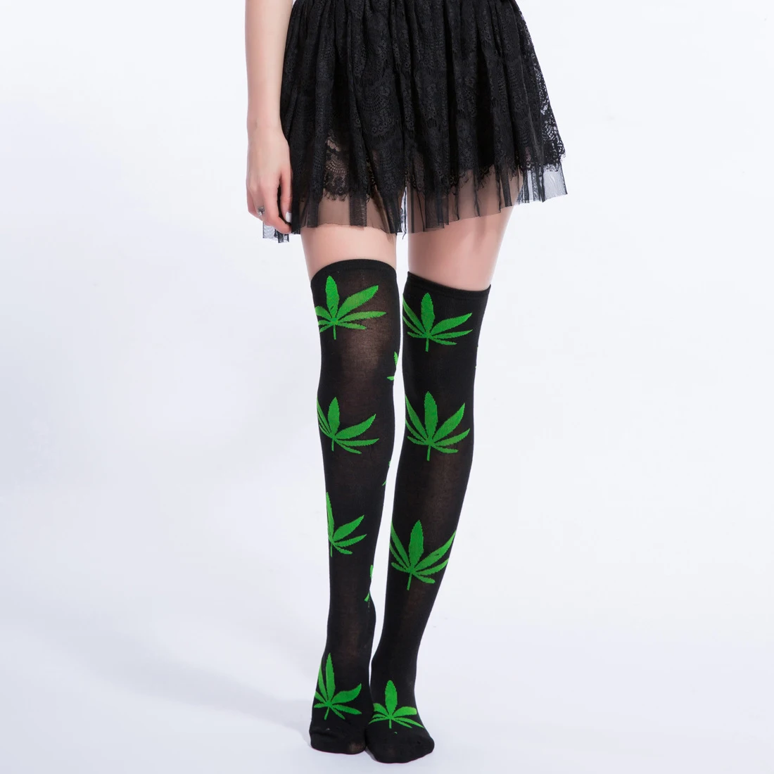 1 pair Brand Leaves Leaf Women Lady Girl Thigh High over the knee socks