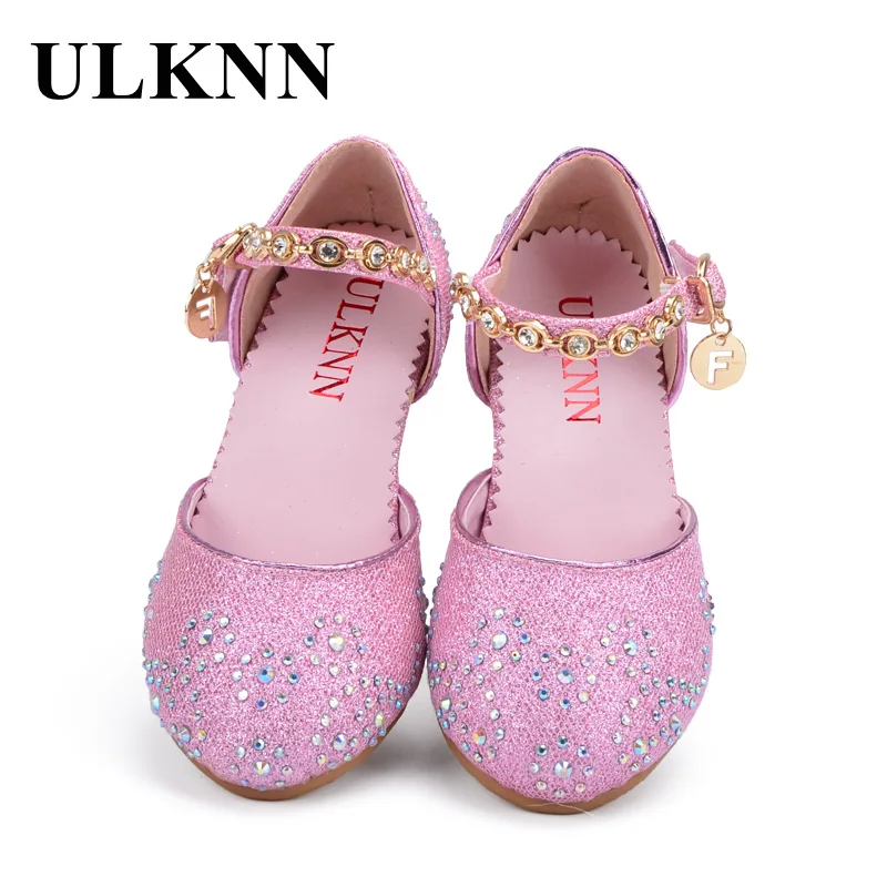 ULKNN/сандалии для девочек; обувь принцессы; летние дышащие сандалии; стразы; цвет розовый; школьная обувь; детские сандалии; детская обувь