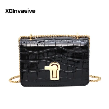 

Women fashion Bags Stone pattern PU Leather Shoulder Messenger Bag Lady Crossbody Mini Bag Female Crown Evening Bags with chain