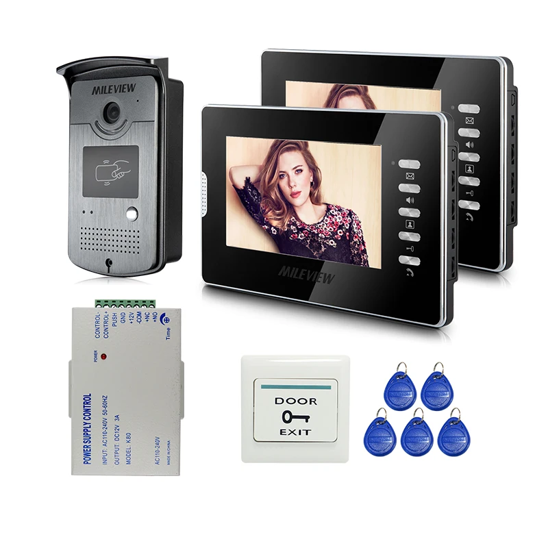 

Wired 7" Color LCD Video Door Phone Intercom System + 2 Screen + RFID Access Doorbell Camera + Power Controller FREE SHIPPING