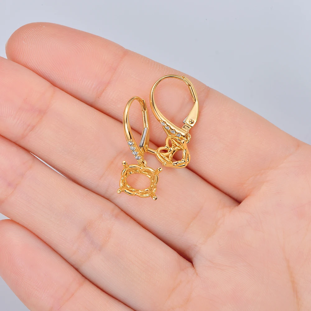 Caimao 7x9mm Oval Cut Solid 14kt Yellow Gold Leverback Semi Mount Earrings Settings