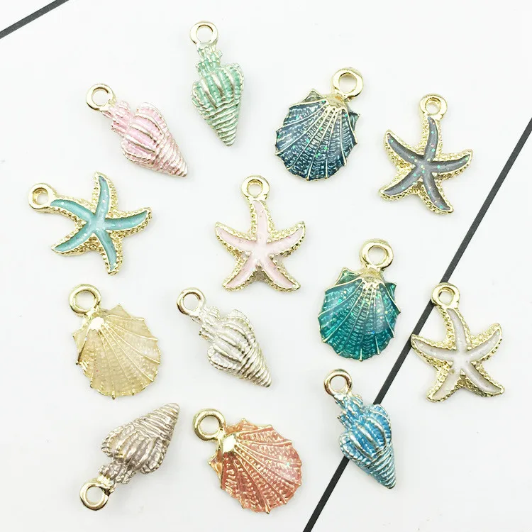 

10pcs/lot Alloy Gold Color Stars Sea Shell Conch Starfish Drop Pendant DIY Summer Fashion Beach Jewelry for Women Girls