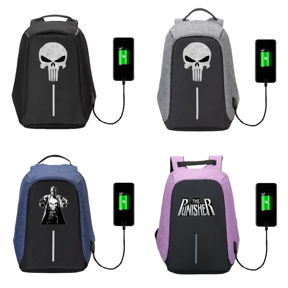 

Men teenagers Laptop Backpacks USB Charging backpack Travel Bags student bookbag for Marvel Punisher backpack 12 style