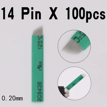 

100PCS/Pack 14 Pin 0.20 mm Permanent Makeup Blade Microblading Needles for 3D Embroidery Manual Tattoo Pen