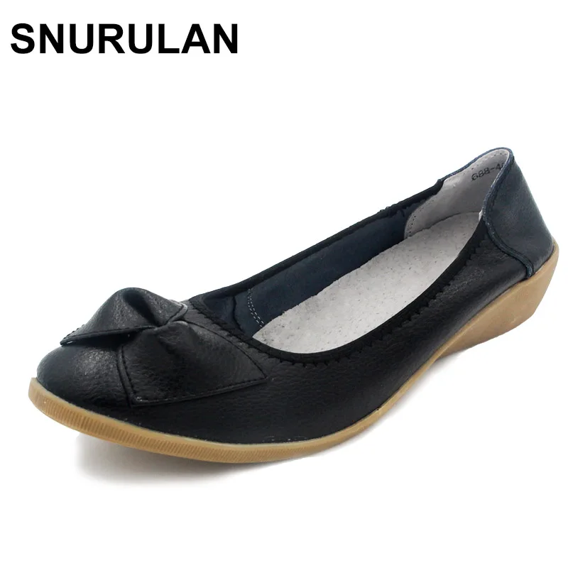 

SNURULAN Genuine Leather Women Flats Shoes New Slip On Woman Moccasins Leather Loafers Brand Designer Feminino Casual Shoe wedg