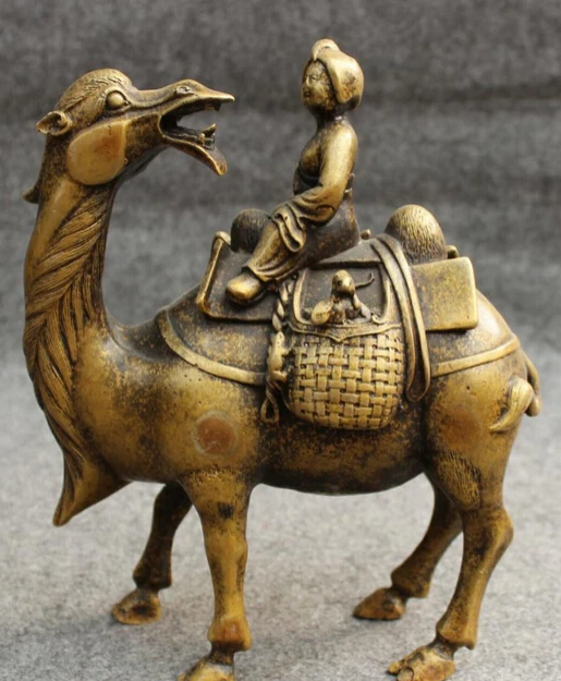

JP S0610 9" Chinese Bronze Wealth Mouse Belle Lady Zhaojun Ride Camel Statue Sculpture B0403