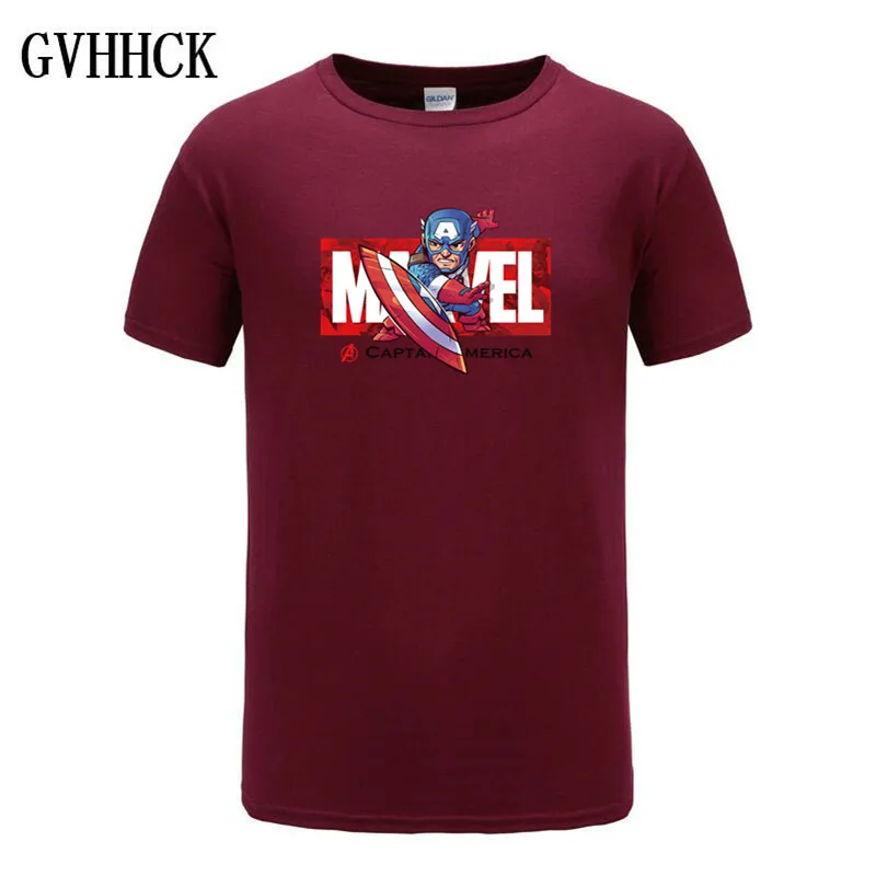 maroon 1 Летняя Новинка Модные мужские футболки Капитан Америка Состаренный щит логотип Marvel Comics взрослая рубашка M-2XL хлопковые футболки - Цвет: maroon 1