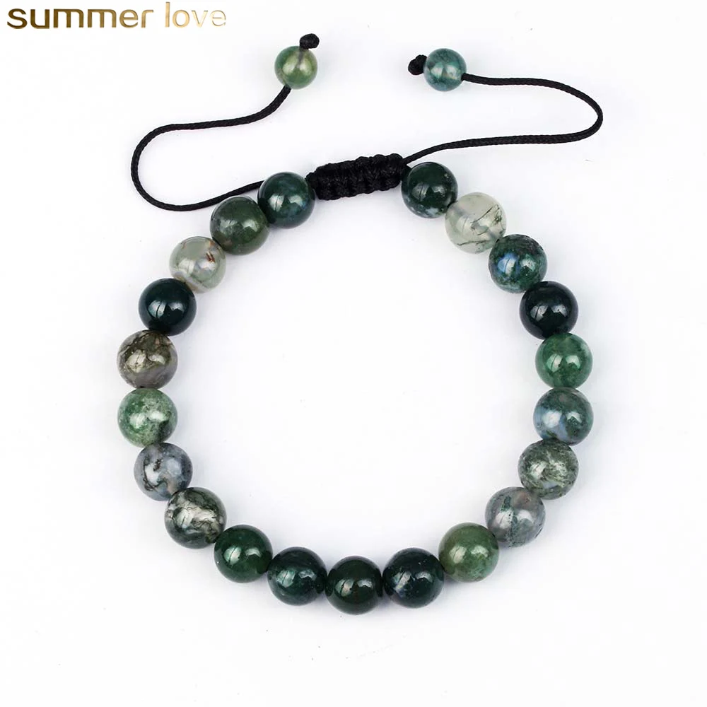 Handmade Natural Stone Bead Bracelet Aquatic Green Bead Braided Rope