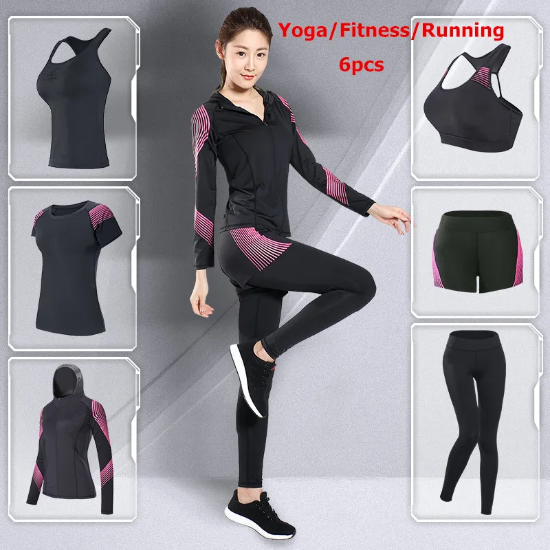 

LEFAN New Fitness Suits Women Yoga Clothes Gym Running Tracksuit 5-6pcs Sport Fitness Training Sets Female Sport Clothes Suits
