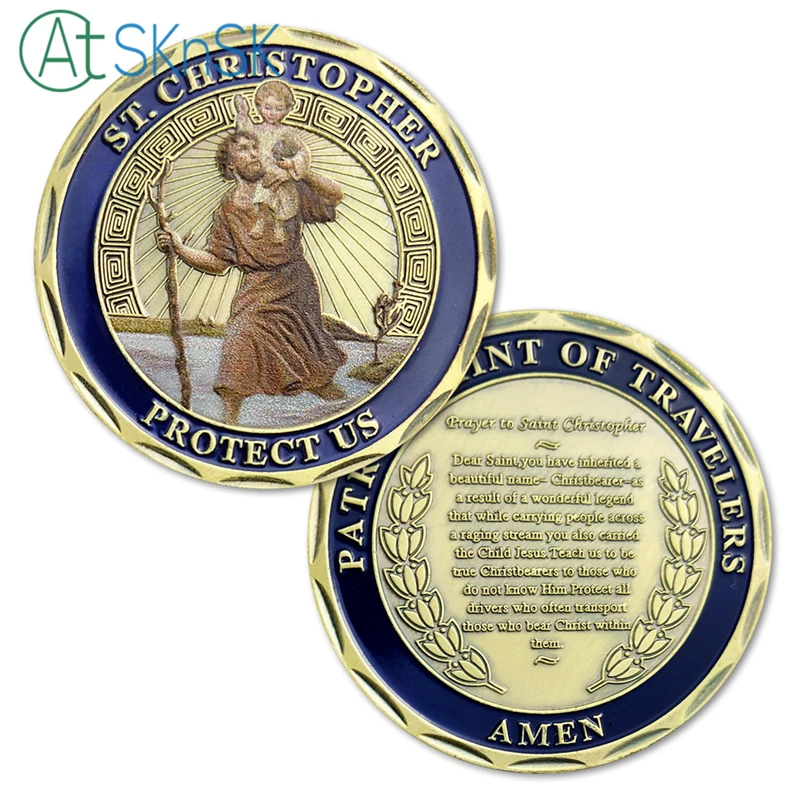 

1/3/5/10pcs ST. Christopher Patron Saint of Travelers Challenge Coin Protect Us Prayer to ST. Christopher Coin collectibles Gift