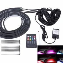 4 шт., 90 см, 120 см, гибкая светодиодная лента RGB для автомобиля, светильник для атмосферной музыки с активным эффектом, нижний светильник для автомобиля с пультом дистанционного управления