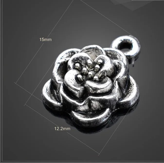 

High quality 12 Pieces/Lot 15mm*12.2mm Antique Silver Plated Peach flower charm pendant Jewelry findings