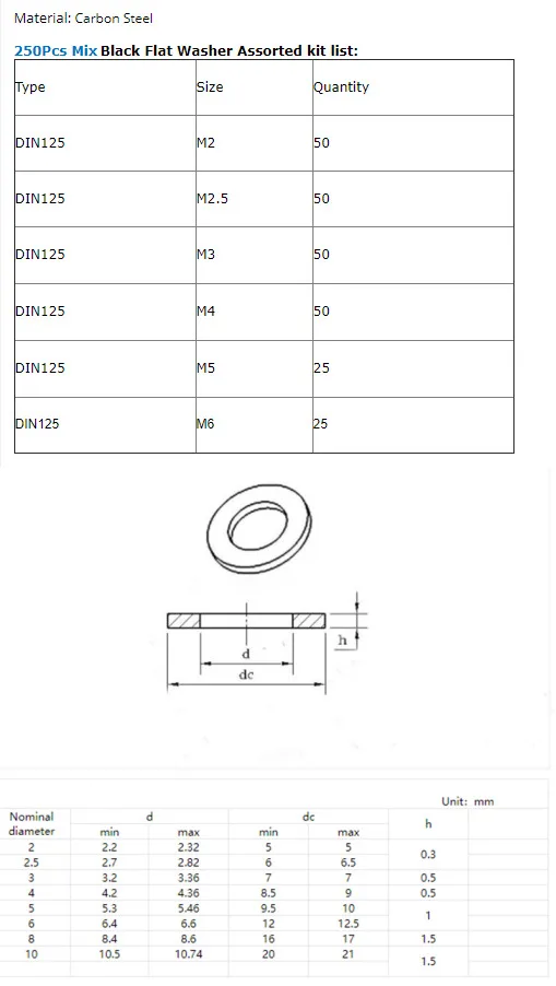 100 шт. DIN125 ISO7089 M2 M2.5 M3 M4 M5 M6 M8 углеродистая сталь плоская машинная шайба обычная черная шайба мебельные прокладки