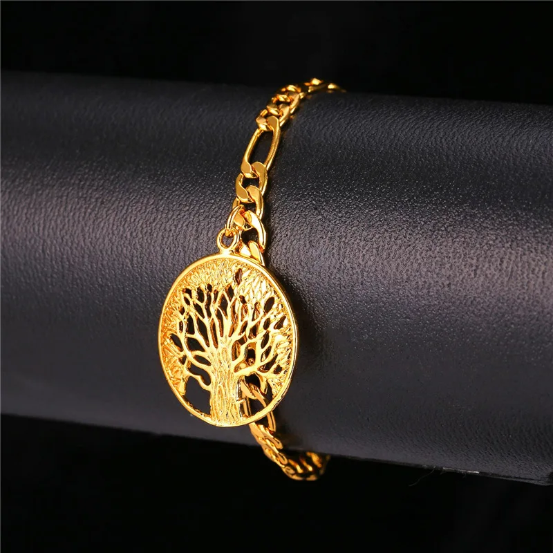 Бренд браслет с деревом ювелирные изделия дерево жизни браслет femme белый золотой цвет 20 см винтажная золотая цепочка Фигаро для мужчин подарок H2284
