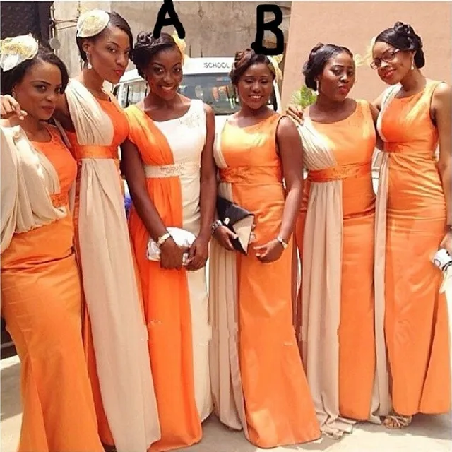 Fashion Color Mixed Long Bridesmaid Dresses Orange Beige Two Tone Fashion Color Mixed Long Bridesmaid Dresses Orange Beige Two Tone Formal Dress For Sheath