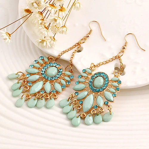 Bluelans Women's Boho Style Light Green Water Drop Turquoise Zircon Dangle Hook Earrings | Украшения и аксессуары