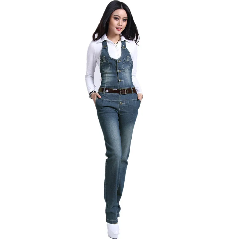 

Free Shipping Rompers Womens Jumpsuit 2019 Fashion Overalls Jeans Female Playsuit ol Straight Trousers Plus Size XL Cotton Pants