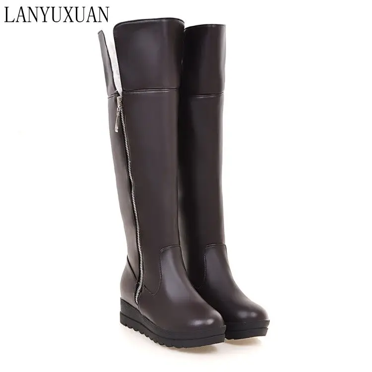 

2017 Botas Mujer Big Size 34-43 brand Design Patch Color Over The Knee Boots Thick Sole Platform Slim Long Winter Autumn 2017