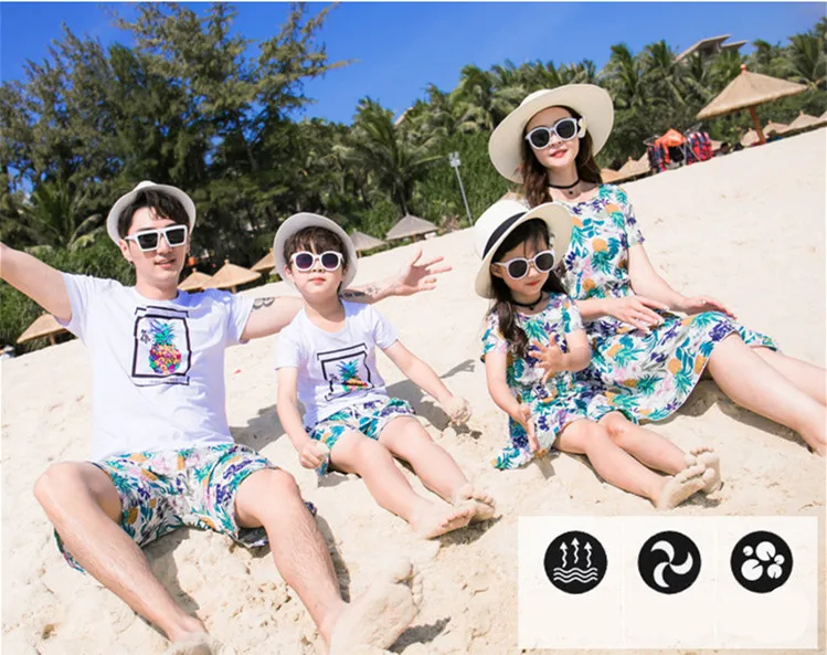 Family Matching Clothing Bohemian Pineapple Printed Mother Daughter Dress Dad Son Boys Tshirts And Shorts 10
