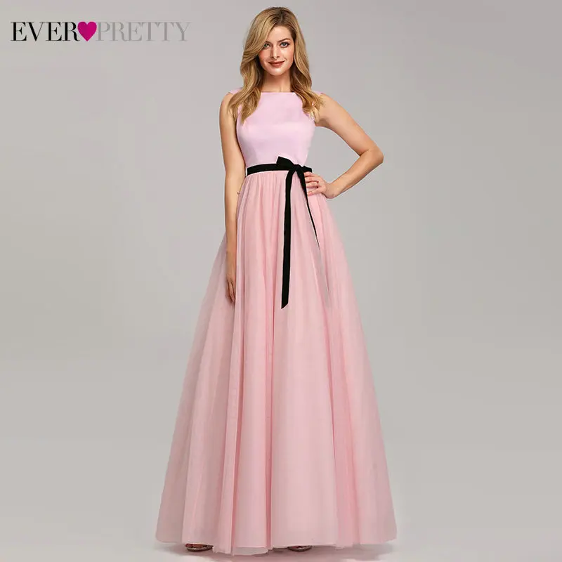 Розовое платье подружки невесты Ever Pretty A Line o образным вырезом без рукавов Тюль