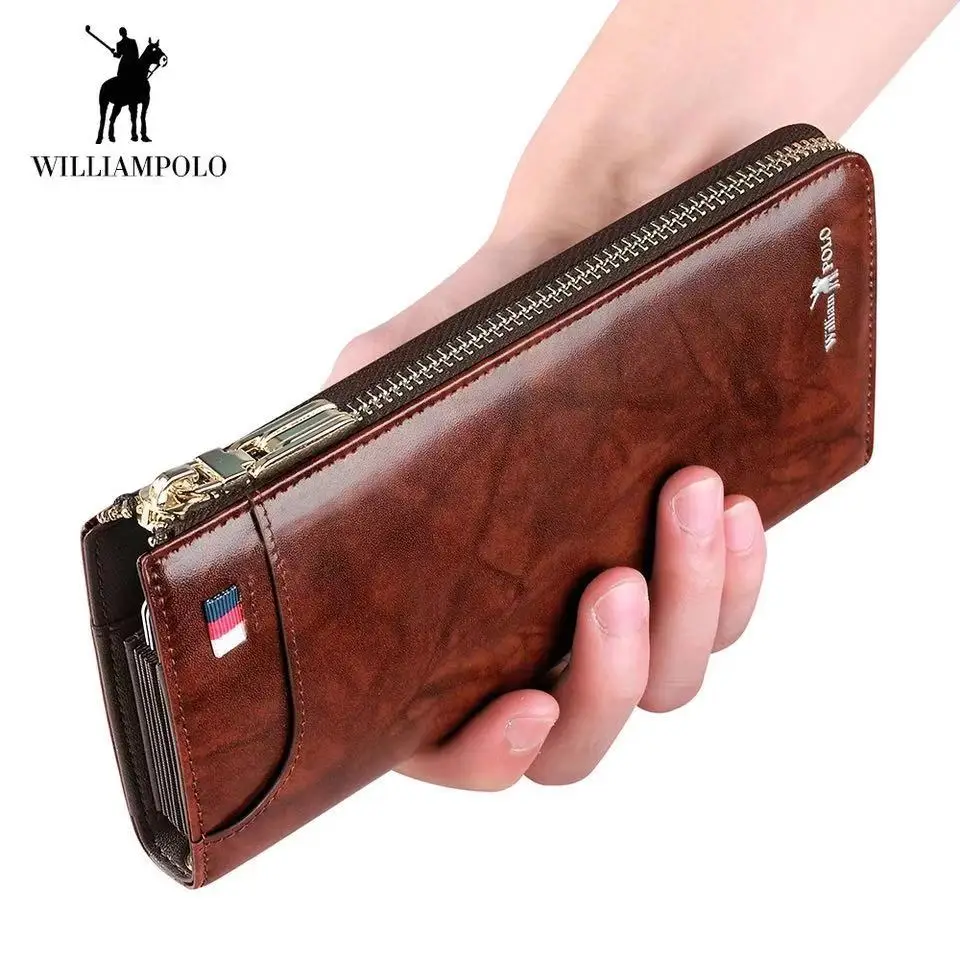 

Men Wallet Long Clutch Accordion Credit Card Holder Genuine Leather Phone Purse Multi Card Case Zipper Organizer New PL185150