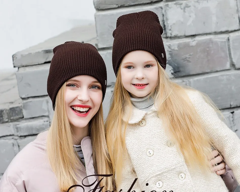 Зимние шапки для женщин, шапки для детей, для мамы и ребенка, новые модные теплые зимние вязаные женские шапки# MZ832E