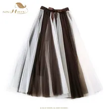 SISHION элегантная трапециевидная плиссированная длинная юбка макси с бантом QY0018 Женская мода Весна Лето Высокая талия Тюлевая юбка женская