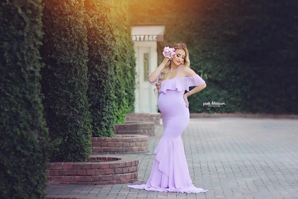 2019 Mermaid Maternity Dresses For Photo Shoot Chiffon Women Pregnancy Dress Photography Props Sexy Off Shoulder Maternity Gown (2)