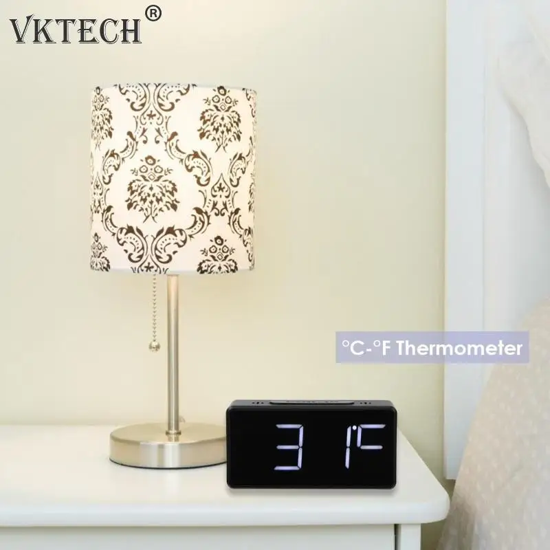 LED Digital Alarm Clock with USB Port Snooze Table Clock Electronic Clock Thermometer Temperature Meter Office Home Decor