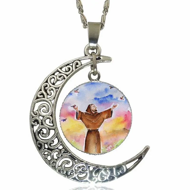 St Francis религиозная вера для женщин ручная работа модное стекло кабошон луна