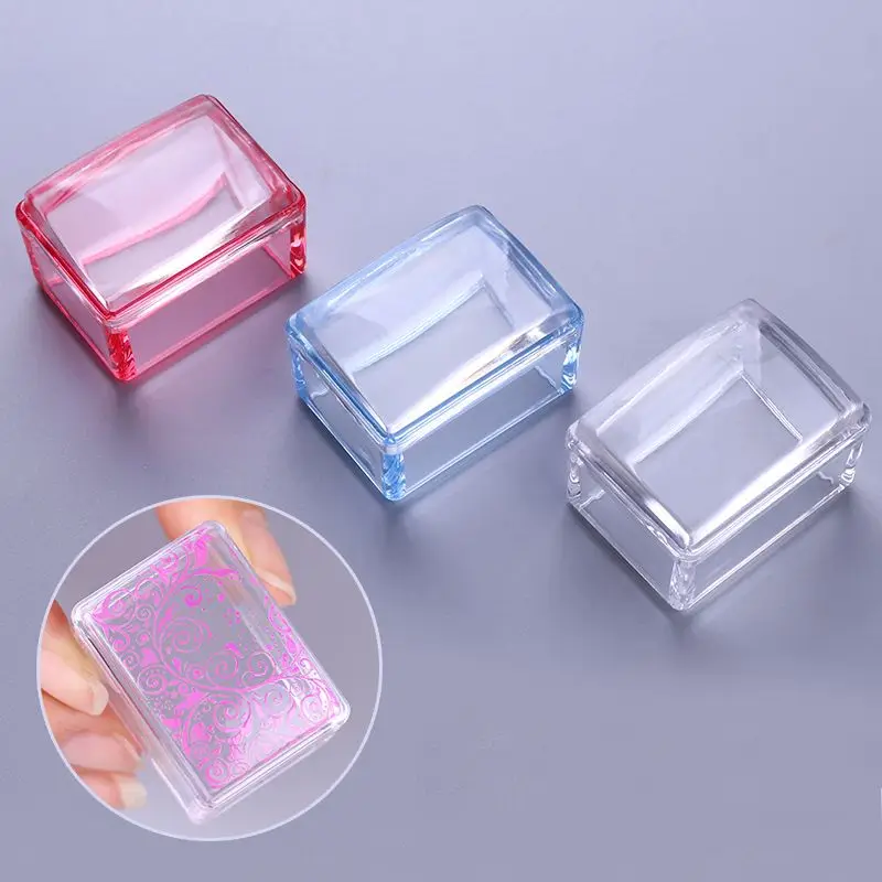 

1 Pc Red Blue Clear Handle Rectangle Nail Stamper Silicone Jelly Head with Scraper Nail Art Tool