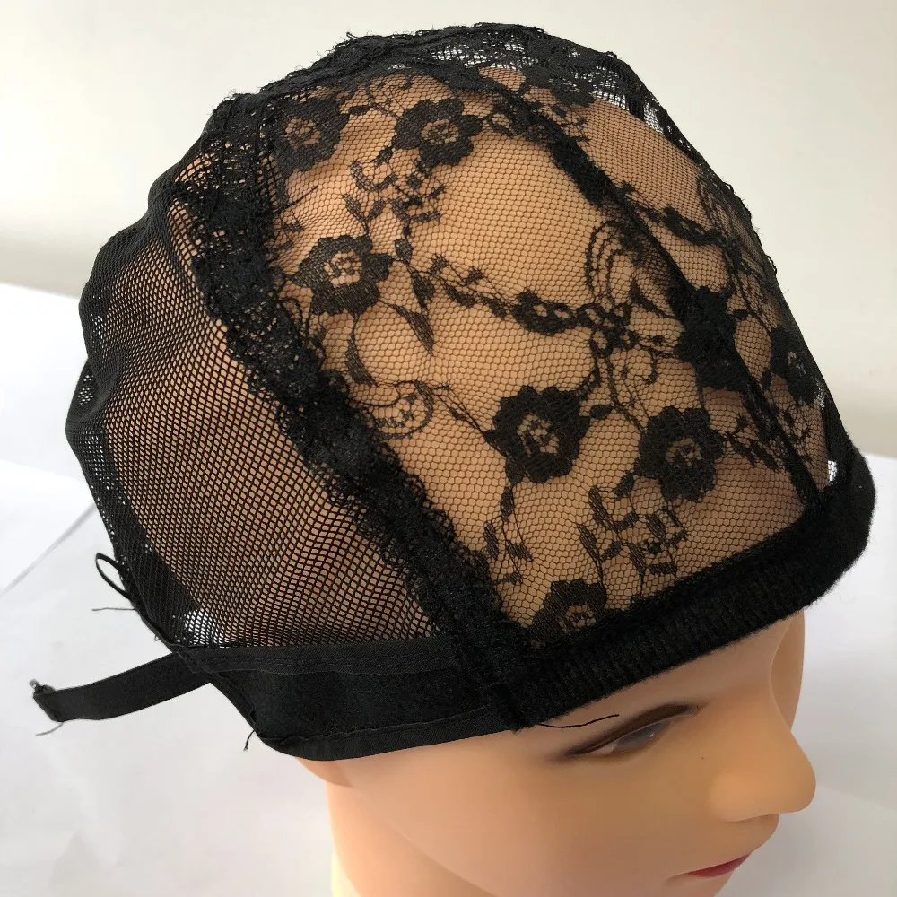 Caps para Fazer Perucas e Cabelos Ajustável para trás um Serve a Todos Atacado Lote Dome Preto Duplo Lace Wig Tecelagem Trecho Tamanho 10 Pçs –