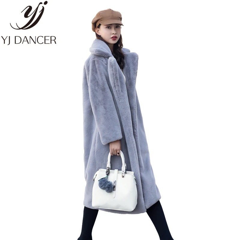 2018 Otoño e Invierno nueva moda imitación de terciopelo abrigo de piel en la sección larga de abrigo de piel Mujer suelta gruesa caliente H0171 - 1