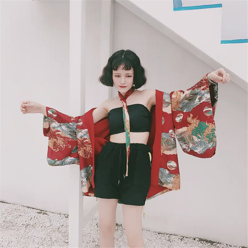 

summer Korea 2019 new harajuku bf style loose kimono shirt sun protection half sleeve batwing sleeve breathable blouse female