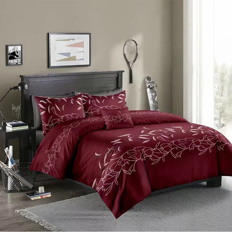 Sisher Luxury Duvet-cover-queen flowers Bedding set with Pillowcase Double Full King Size Bedclothes Duvet Quilt Cover sets Red - Цвет: Wine Red