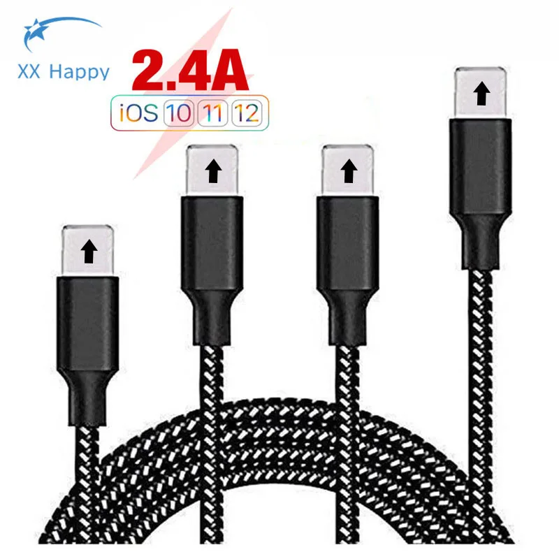 

XX Happy 1M 2M 3M Data USB Charger Charging Fast Cable for iPhone 6 S 6S 7 8 Plus X Aluminum Alloy TPE Nylon Braided Wire Cable