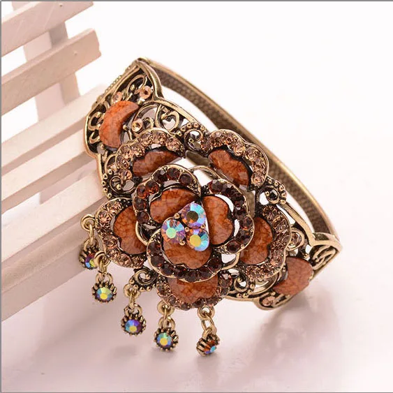 Винтажный Женский Браслет манжета в вечерние цветка|bangle bracelet|metal bangle braceletflower cuff