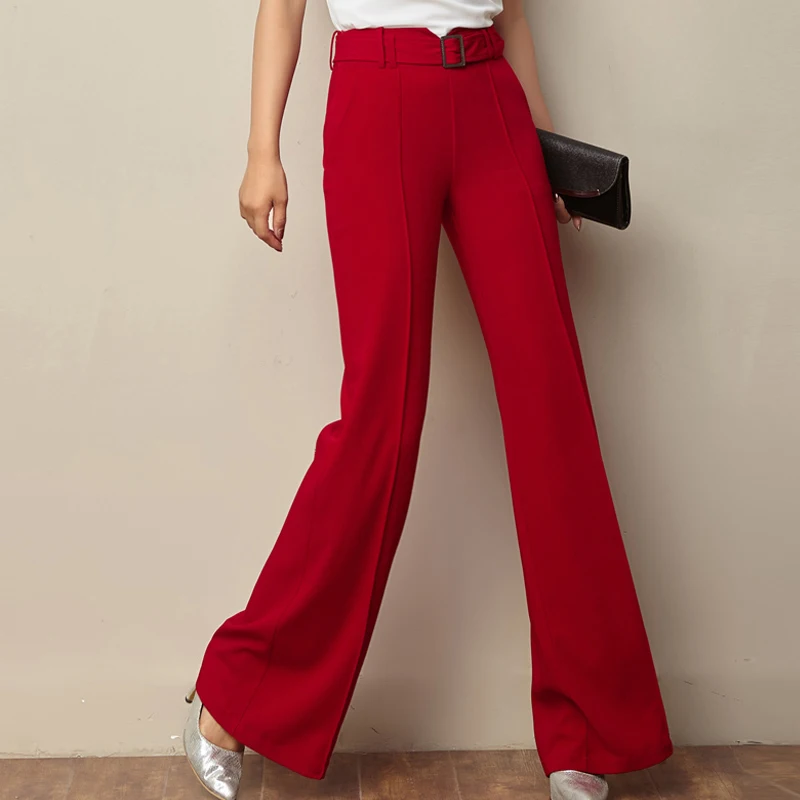 Women Elastic Waist Wide Leg Knit Pants Female Autumn All
