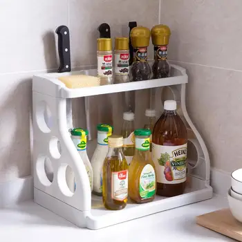 

OTHERHOUSE Kitchen Shelf Storage Rack Two Layers Spice Rack Organizer Kinfe Holder Block Dish Rack Seasoning Bottle Organizer