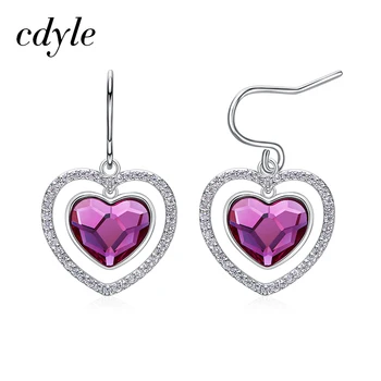 

Cdyle 925 Sterling Silver Earrings Embellished with crystals Heart Drop Earrings for Women Engagement Jewelry