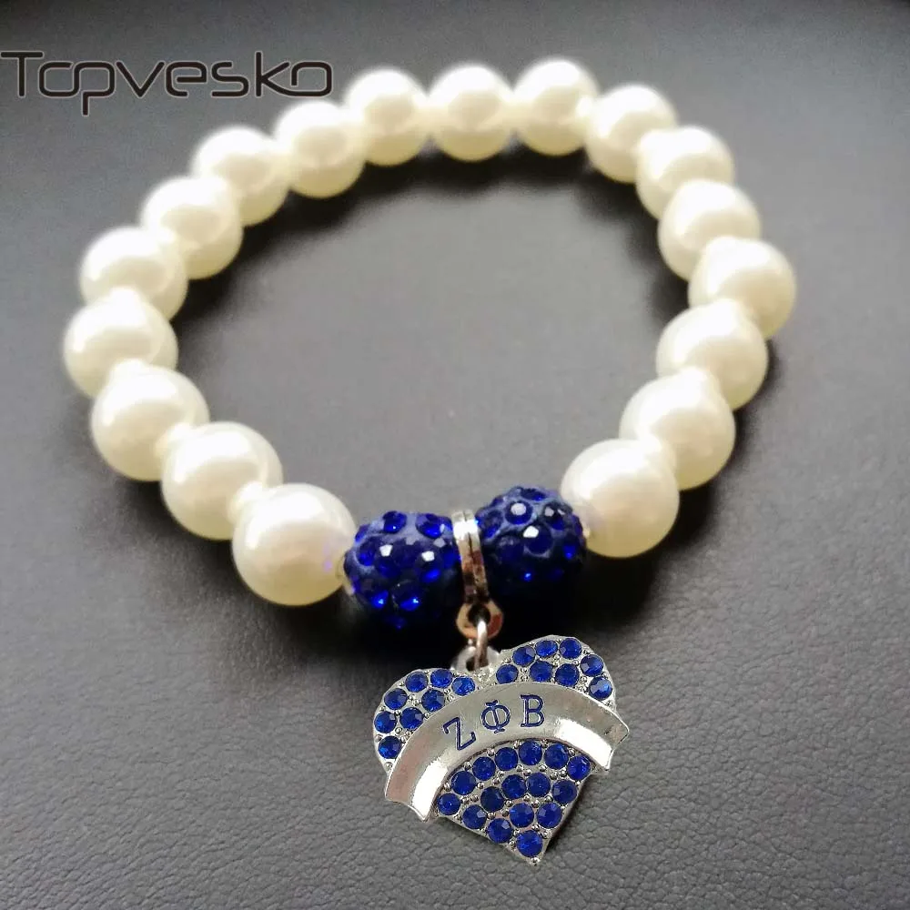 Topvesko ZPB, недавно выпущенный синий и белый жемчуг zeta Phi Beta сортировщик женщина 1920 Шарм-браслет с жемчугом - Окраска металла: blue heart bracelet