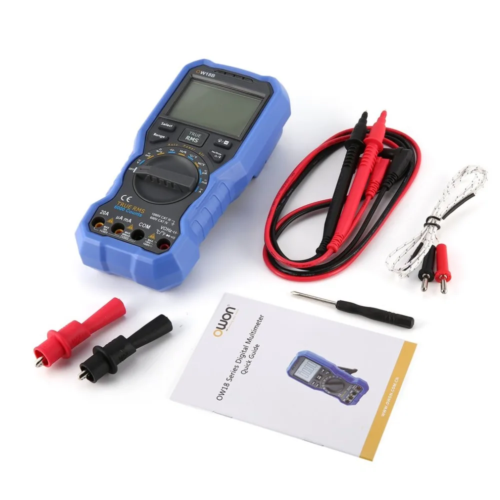 

Owon OW18B Digital Multimeter DC/AC Voltage Current Meter Handheld Voltmeter Ammeter Diode NCV Tester Multitester True RMS