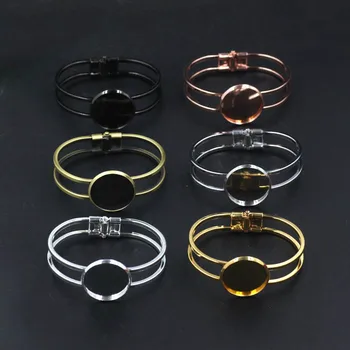 

Blank Bangle Findings with 25mm Round Smooth Bezel Cabochons Bases Spring Cuff Bangle Settings DIY Making Multi-color Plated