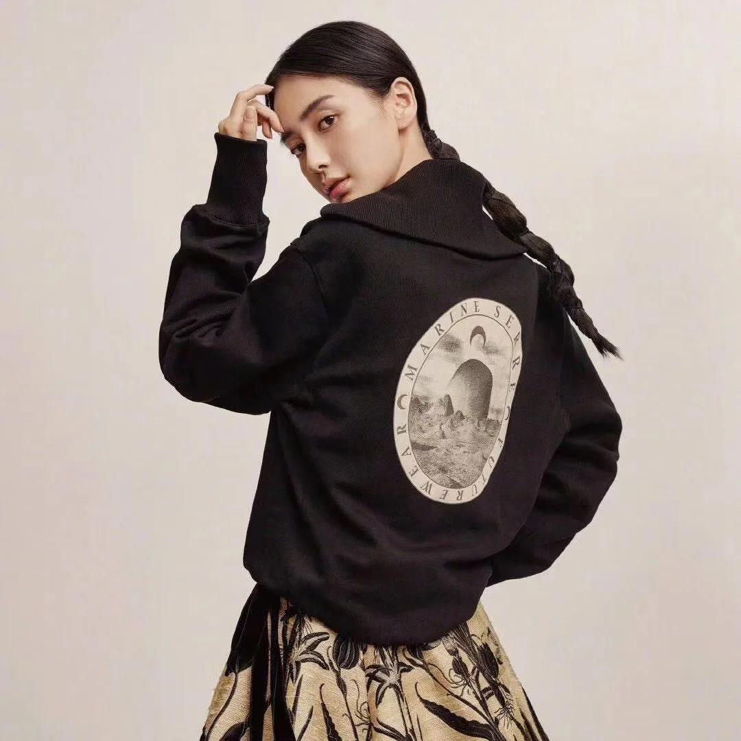 

moon print hoodies 2019 new velvet zipper black loose hooded jacket