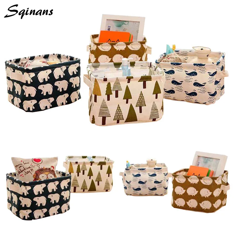 

Sqinans Cotton Linen Home Cosmetic Storage Box Make Up Organizer Box Folding Office Desk Organizer For Cosmetics
