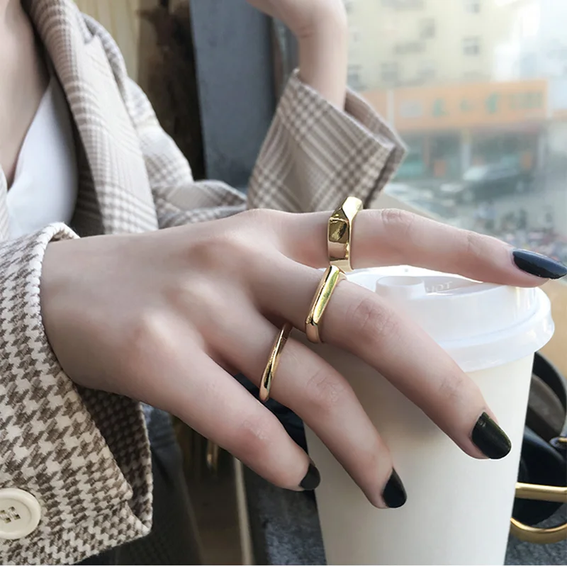 

WTLTC 17mm Unique Band Stacking Rings for Women Steampunk Geometric Thumb Ring Punky Statement Layered Rings Modernist Jewelry