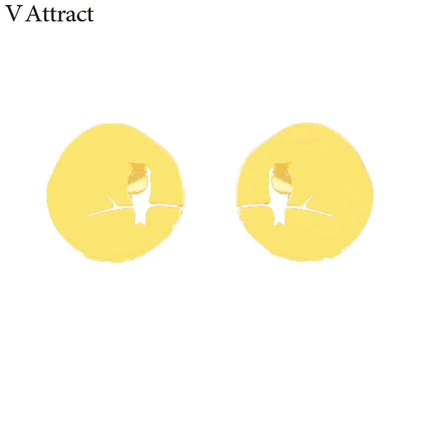 

V Attract Family Jewelry Pendientes Stainless Steel Bird Stud Earrings Rose Gold Geometric Jewellery Simple Round Ohrringe 2018