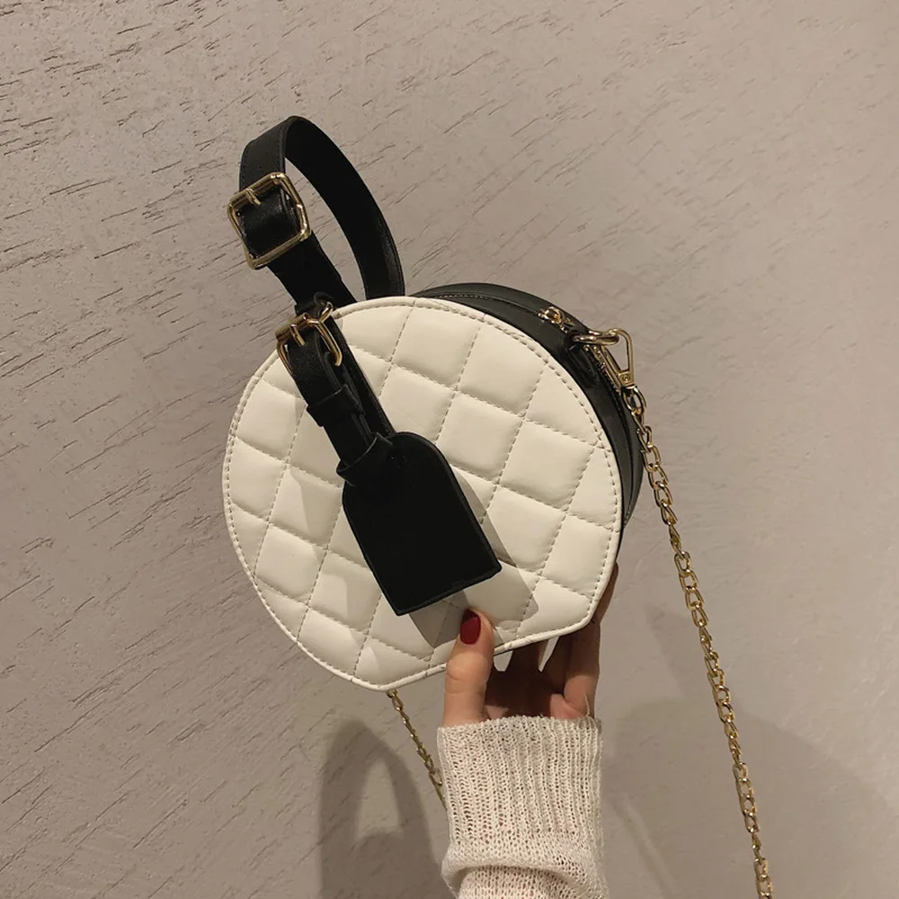 

Summer 2019 New European and American PU Women's Bag Pure Chain Bag Linger Slant Crossing Small Round Bag